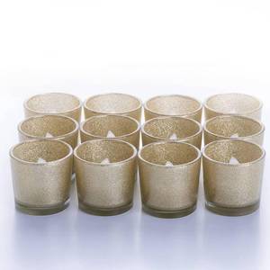 lot 25451 image: Gold Votive Candle Holders, BeMoment Glitter Glass Tealight Candle Holder for Christmas, Wedding Decor and Home Decor, Festival, Xmas, Holiday, Set of 12 - Retail $11