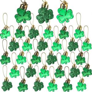 lot 25456 image: 30 PCS St. Patricks Day Shamrocks Ornament Set, Good Luck Clover Hanging Bauble Trefoil Pendant Decoration for Keyring Tree Shelf Home Decor Irish Festival, 3 Style - Retail $9