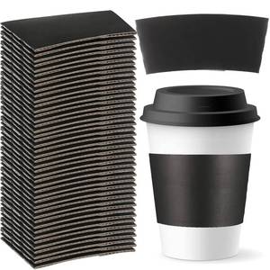 lot 25457 image: 50 Pcs Coffee Sleeves Disposable Corrugated Kraft Paper Cup Sleeve Holder Protective Insulated Heat Espresso Coffee Cup Holder Fits 12, 16, 20, 22, 24 oz Hot Cold Drinks Cups(Black) - Retail $9