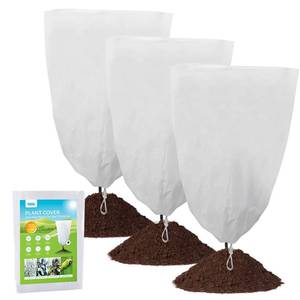 lot 25462 image: 3 Pack Plant Covers Freeze Protection, 25x32  Plant Frost Covers for Outdoor Plants Shrub Potted Plants Use, Winter Cloth Plant Tree Cover with Drawstring for Cold Weather - Retail $12