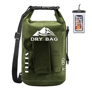 lot 25464 image: Dry Bag Waterproof for Women Men, Roll Top Lightweight Dry Storage Bag Backpack with Phone Case for Travel Swimming Boating Kayaking Paddle Board Camping Beach Accessories (Pitch Green, 20L) - Retail $24