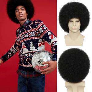 lot 25466 image: Mens Afro Wig for 70s Disco Rocker Party Black Afro Wig for Men and Women Unisex Adult Afro Wigs for Daily and Party Use (Black) - Retail $19