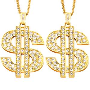 lot 25473 image: Spooktacular Creations 2 pcs Gold Dollar Chains Necklaces, Money Pendant Chain Hip Hop Dollar Sign Necklace Jewelry Halloween Accessory for Men Women Dress Up Party - Retail $10