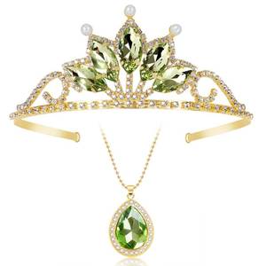 lot 25475 image: Princess Tiana Tiaras and Necklace for Women Green Princess Tiana Crown Birthday Halloween Party Princess Tiana Accessories - Retail $19