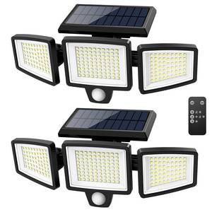 Solar Outdoor Lights 2500LM 210 LED Security Lights with Remote Control,3 Heads Motion Sensor Lights, IP65 Waterproof,270° Wide Angle Flood Wall Lights with 3 Modes(2 Packs) - Retail: $27
