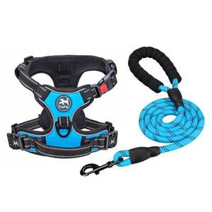 lot 25479 image: Dog Harness and Leash Combo, Escape Proof No Pull Vest Harness, with 5 Feet Leash, Reflective Adjustable Soft Padded Pet Harness with Handle for Small to Large Dogs(Blue,S) - Retail $23