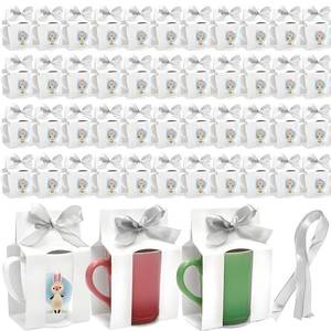 lot 25488 image: 100 Pieces Mug Boxes, 11 Oz Sublimation Mugs Gift Box with Ribbon for Packaging Shipping Selling, Small White Cups Blanks Wrapping Bulk for Wedding, Birthday, Christmas - Retail $22