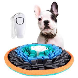 lot 25491 image: 20 Dog Snuffle Mat - Interactive Dog Puzzle Toys for Enrichment - Large Slow Feeder Foraging Mat for Brain Games & Nosework Training - Washable Pet Sniff Mat with Training Clicker & Whistle - Retail $16