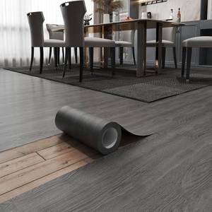 lot 25493 image: Peel and Stick Floor Tile 11.8 x 118 Vinyl Flooring Roll Cover 9.6 Sq.Ft. Waterproof Scratch-Resistant DIY Self-Adhesive PVC Wood Flooring for Renter, Kitchen, Bathroom, RV, Grey - Retail $14