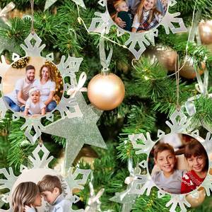 lot 25501 image: 24 Pcs Christmas Snowflake Photo Ornament Decorations Clear Plastic Hanging Frame Family Snowflake Photo Ornament for Christmas Tree Home Decor Gifts