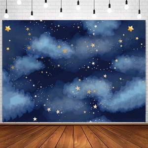 lot 25503 image: Stars Backdrop Night Sky Backdrop Twinkle Little Star Photography Background Blue Themed Happy 1st Birthday Party Banner Newborn Baby Shower Child Kids Portrait Photo Studio Props 7x5FT Vinyl - Retail $17
