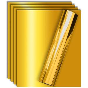 lot 25505 image: Warehouse Gold Foil HTV Heat Transfer Vinyl for T-shirt and Apparel 12 X 10(Pack of 5), Easy to Weed and Iron on, Guaranteed Size - Retail $10