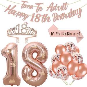 lot 25506 image: Rose Gold 18th Birthday Decorations for Girls Rose Gold 18th Birthday Banner 18th Birthday Sash 18th Tiara 40 Inch NO. 18 Rose Gold Foil Balloons Rose Gold Confetti Balloons 18th Rose Gold Party Set - Retail $9