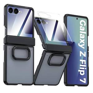 lot 25514 image: Samsung Galaxy Z Flip 7 Case with Ring HolderSlim DesignScreen ProtectorHinge Protection Translucent Matte Shockproof Protective Phone Case for Galaxy Z Flip 7(Ring Black) - Retail $34