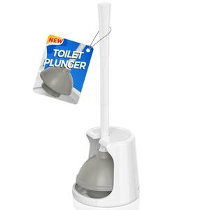 lot 25526 image: Toilet Plunger with Holder, Plungers for Bathroom Heavy Duty for 5.7-inch Toilet Drain, Toilet Plunger and Holder Combo for Bathroom Cleaning (White) - Retail $10
