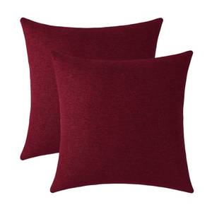 lot 25535 image: Decorative Burgundy Red Throw Pillow Covers Rustic Farmhouse Square Linen Burlap Soft Comfy Solid Cushion Couch Cases for Sofa Living Room (Set of 2, 20 x 20 Inches) - Retail $19