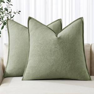 lot 25540 image: Decorative Linen Euro Sham Pillow Covers 26x26 Sage Green Boho Farmhouse Neutral Spring Couch Throw Pillows for Bed Pack of 2 Accent Modern Pillowcase Summer Sofa Livingroom Home Decor - Retail $32