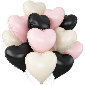 lot 25541 image: Black Pink blue Heart Balloons, 4Pcs 18Inch Black Cream Light Blue Pink Heart Shaped Foil Helium Polyester Film Balloons for Baby Shower Birthday Anniversary Wedding Engagement Party Decorations - Retail $9