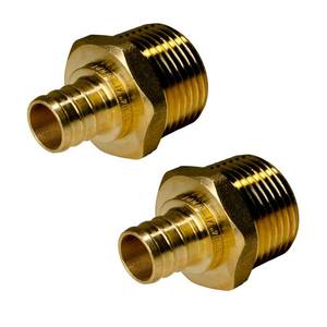 lot 25543 image: 2 Pieces XFITTING 34 Pex X 1 Male NPT Adapter - Brass Crimp Fitting for Pex B Tubing - Full Port, Male, 2 Packs - Retail $11