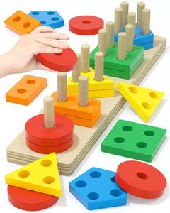 lot 25549 image: Montessori Toys for 1 2 3 Years Old Boys Girls Birthday Gifts, Wooden Sensory Toys for Ages 2-4 Kids Baby, Toddler Easter Basket Stuffers Learning Toy Activities Puzzles Ages 1-3 - Retail $10