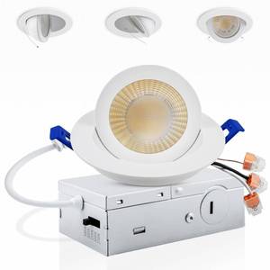 lot 25550 image: 3 Inch 5CCT Gimbal Led Recessed Lighting with Junction Box, 2700K3000K3500K4000K5000K Selectable, 7W Eqv 80W, 360°90° Adjustable Recessed Lights, 798LM Brightness - ETL (White, 1 Pack) - Retail $20