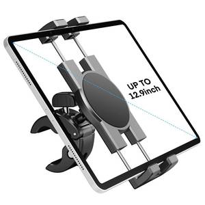 lot 25553 image: Spin Bike Tablet Holder Mount, Phone iPad Holder Stand Exercise Bike Handlebar Mount for Stationary Bicycle, Treadmill, Microphone Stand, Fit for iPad Pro 12.9, Galaxy Tabs, iPhone(4.7-13) - Retail $20