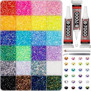 lot 25555 image: 32500Pcs Rhinestones for Bedazzling, 3mm Bedazzler Kit with Flatback Rhinestones for Clothes Crafting Crafts Nails Clothing, Flat Back Resin Rainbow Colorful Colored Crystal with B 7000 Glue Clear - Retail $17