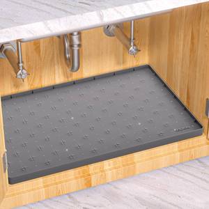 lot 25558 image: Under Sink Mat 34x22 Waterproof Silicone Cabinet Liner & Sink Protector for Kitchen & Bathroom, Multi-Purpose Organizers Tray for Pets, Laundry, Cat Litter Mat, Gray - Retail $20
