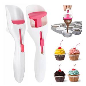 lot 25561 image: 2 Pack Cupcake Scoop Batter Dispenser for Cupcakes, Muffins, Cookie Dough & Pancakes - BPA-Free, One-Touch Slide, Dishwasher Safe - Cake Cream Spatulas for Elegant Baking, Pastry & Decorating, Pink - Retail $10