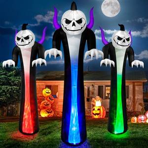 lot 25587 image: 12FT Halloween Inflatables Decoration Outdoor Giant Pumpkin Reaper Ghost Built-in 3-Colored Rotation Flame LED Halloween Blow Up Yard Decorations Spooky Outdoor Party Yard Lawn(1PCS) - Retail $50