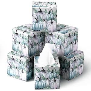lot 25589 image: 6 Pack Thanksgiving Pumpkin Facial Tissue Cube Boxes 2 Ply 480 Sheets Fall Paper Facial Square Disposable Tissues Cube Box Travel Size for Autumn Thanksgiving Home Bathroom Kitchen