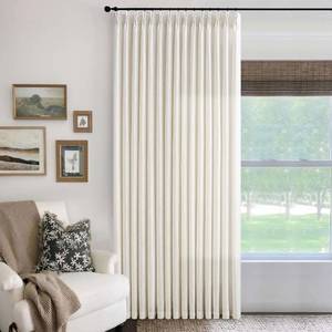 lot 25592 image: 100 Inch Wide Curtains 84 Inches Long Linen Pinch Pleated Curtains for Patio Sliding Door Light Filtering Pinch Pleat Drapes Cream Ivory Boho Extra Wide 100 x 84 Drapes Living Dining Room 1 Panel - Retail $80