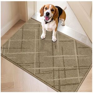lot 25595 image: Front Door Mat Low Profile Non-Slip Doormat for Entryway, Absorbent Dirt Trapper Washable Entrance Mat, Sturdy Polyester Doormats (36x24, Beige) - Retail $26