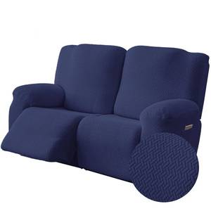 lot 25600 image: Recliner Loveseat Covers, Stretch Reclining Sofa Covers, 2 Seater Couch Cushion Stripe Jacquard Recliner Slipcovers - Furniture Protector Covers for Pet Kid (Navy Blue) - Retail $37