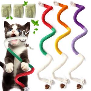 lot 25604 image: Cat Toys for Indoor Cats, Kitten Toys for Indoor Kittens, Catnip Rope Chew Toys for Teeth Cleaning, Interactive Cat String Toy, Kitty Kicker Toy, 3 Pack (Plus 3 Pouches of Catnip) - Retail $8