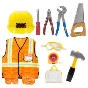 lot 25621 image: Construction Worker Costume Kids Dress Up Role Play Pretend Worker Costume Kits for Halloween - Retail $25