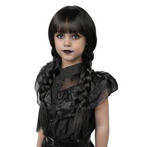 lot 25636 image: Long Braid Wig With Bangs Black Braided Wig Girls Halloween costume Wigs For Kids - Retail $24