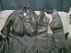 American Eagle Leather Motorcycle Jacket and Chaps Set