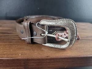 lot 2925 image: Rogers-Whitley Western Leather Belt with Silver Buckle Size 38