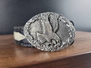 lot 2929 image: Mexican Black and White Leather Belt with Silver Accents Size 38