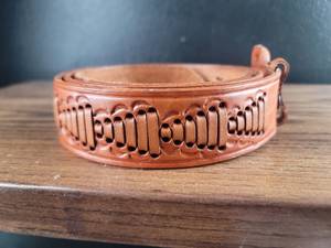 lot 2930 image: Handcrafted Tan Leather Belt with Woven Design from Mexico Size 40