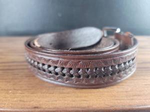 lot 2931 image: Western Tooled Leather Belt with Braided Detail from Mexico Size 38