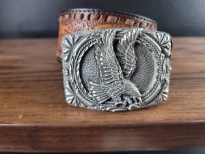 lot 2932 image: Western Leather Belt with Silver Belt Size 38