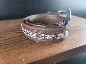lot 2937 image: Western Sterling Silver and Leather Belt Size 40