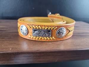 lot 2938 image: Western Leather Belt with Silver Conchos Size 38