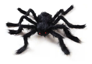 lot 42031 image: Lifelike Large Spider Props, Fake Spider Halloween Posable Black Soft Hairy Fake Spiders Scary Decorations for Yard Home, Red Eyes
