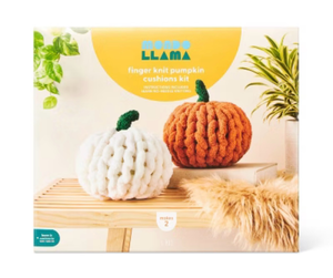 lot 42109 image: Mama Llama Finger Knit Pumpkin Cushions Kit