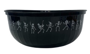 lot 43008 image: Halloween Plastic Candy Bowl with Dancing Skeletons and a Black Cat candy basket