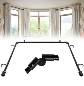 lot 69482 image: Bay Window Curtain Rods 1 Inch Heavy Duty Metal Corner Curtain Rod for Windows 59-184�� Adjustable U Shaped Curtain Rod with Decorative End White - Retail $45