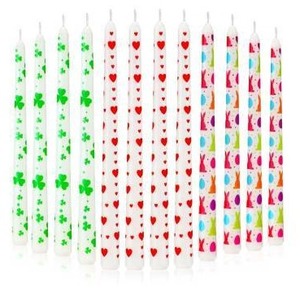 lot 69483 image: Nuanchu 12 Pcs 10 Valentines Day Taper Candles for Valentines, St. Patricks Day and Easter Decorations for Table Red Heart Shamrocks Bunny Egg Candles Gift for Anniversary Wedding Irish Home Decor - Retail $22